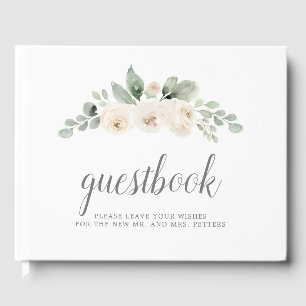 Botanical White Rose Floral Wedding Guest Book