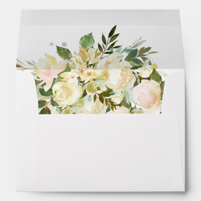 Botanical White Rose Wedding Elegant Chic Envelope (Back (Bottom))