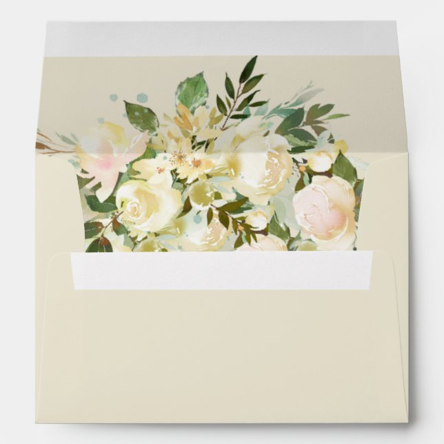 Botanical White Rose Wedding Elegant Chic Envelope (Back (Bottom))