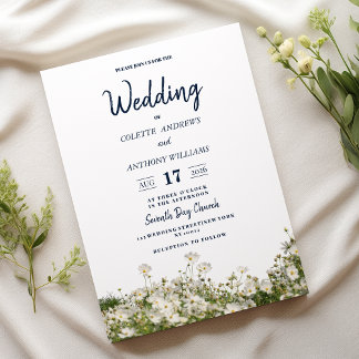 Botanical white yellow green wildflowers Wedding Invitation