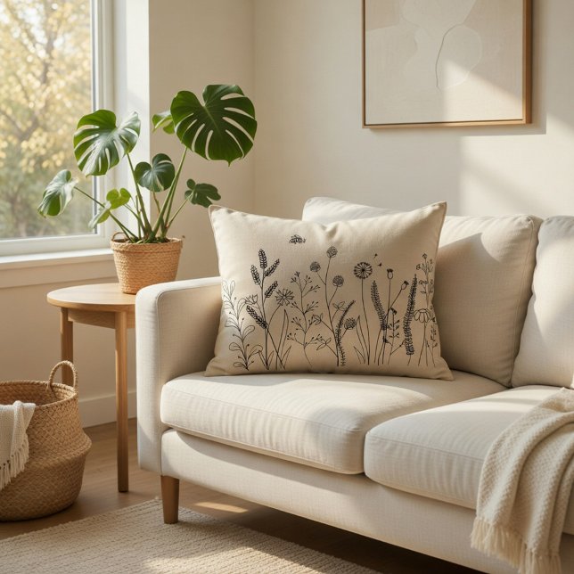 Botanical Wildflower Accent Pillow with Bee Design (Creator Uploaded)