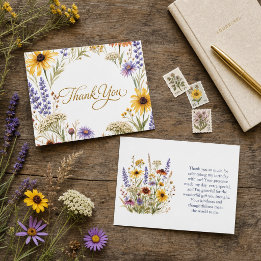 Botanical Wildflower Birthday  Script Thank You  Thank You Card