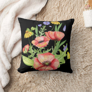 Botanical Wildflower Bouquet Watercolor Art Cushion