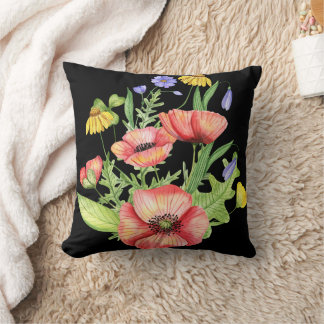 Botanical Wildflower Bouquet Watercolor Art Cushion