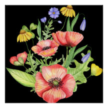 Botanical Wildflower Bouquet Watercolor Art