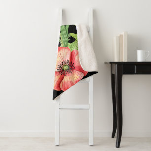 Botanical Wildflower Bouquet Watercolor Art Sherpa Blanket