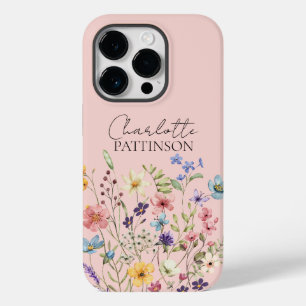 Botanical Wildflower Custom Name Blush Pink  Case-Mate iPhone 14 Pro Case