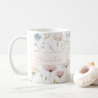 Botanical Wildflower Custom Name Dusty Pink Sage Coffee Mug