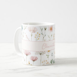 Botanical Wildflower Custom Name Dusty Pink Sage Coffee Mug