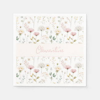 Botanical Wildflower Custom Name Dusty Pink Sage Napkin