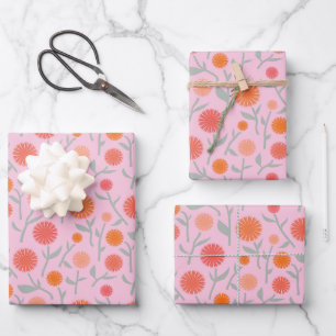 Botanical Wildflower Dandelion Pink Pattern Wrapping Paper Sheet