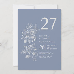 Botanical Wildflower Dusty Blue 27th Birthday Invitation