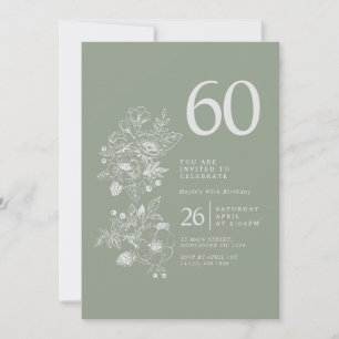 Botanical Wildflower Dusty Blue 60th Birthday Invitation