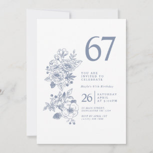 Botanical Wildflower Dusty Blue 67th Birthday Invitation
