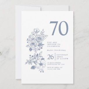 Botanical Wildflower Dusty Blue 70th Birthday Invitation