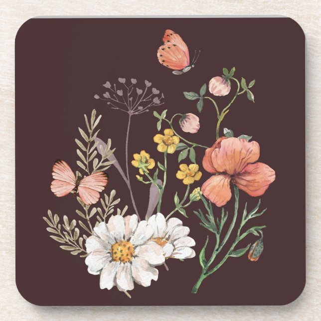 Botanical Wildflower Flower Boho  Coaster (Front)