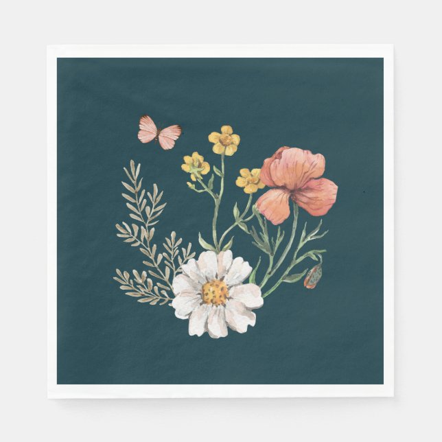 Botanical Wildflower Flower Boho  Napkin (Front)
