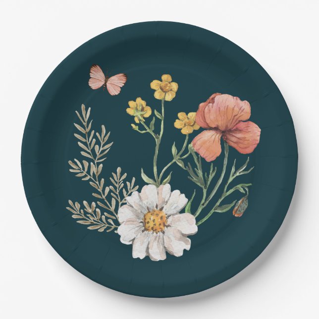 Botanical Wildflower Flower Boho  Paper Plate (Front)