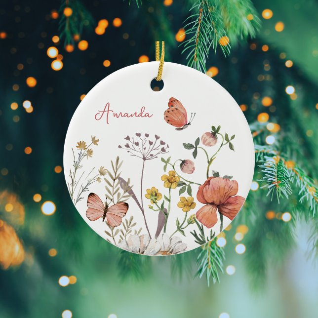 Botanical Wildflower Flower Boho Personalised Name Ceramic Tree Decoration (Creator Uploaded)