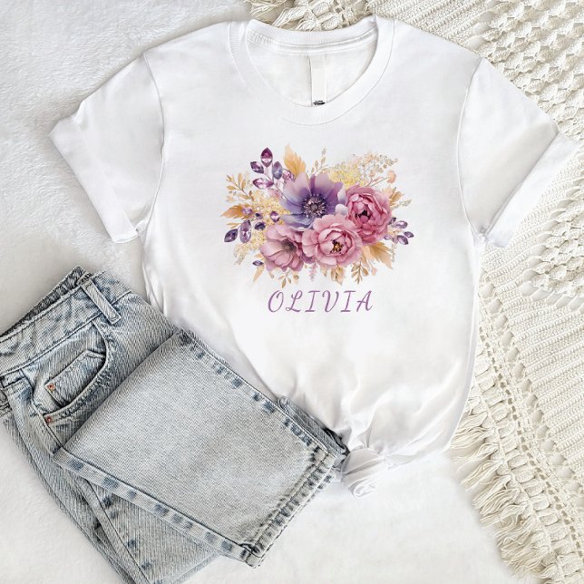 Botanical Wildflower Flower Boho personalised  T-Shirt (Creator Uploaded)