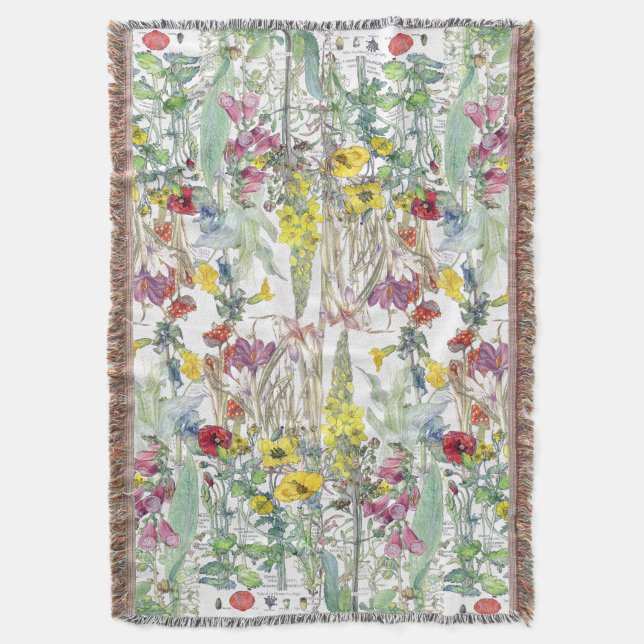 Botanical Wildflower Flowers Throw Blanket (Front Vertical)