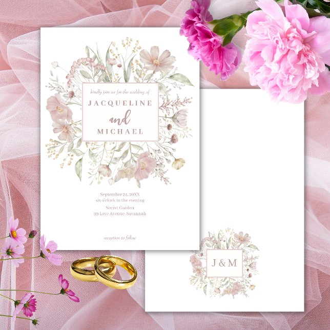 Botanical Wildflower Frame Dusty Rose Wedding  Invitation (Creator Uploaded)
