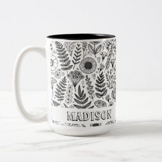 Botanical Wildflower Meadow Personalised Colouring Two-Tone Coffee Mug