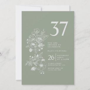 Botanical Wildflower Sage Green 37th Birthday Invitation
