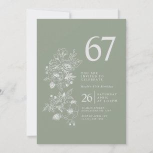 Botanical Wildflower Sage Green 67th Birthday Invitation