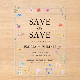 Botanical Wildflower Wedding Save the Date Card Acrylic Invitations