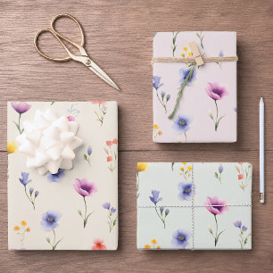Botanical Wildflower Wrapping Paper Set of 3