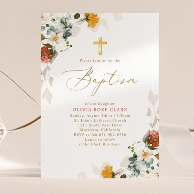 Botanical Wildflowers Baptism Christening  Invitation (Creator Uploaded)