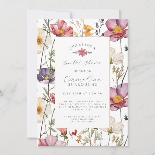 Botanical Wildflowers Bridal Shower Invitation (Front)