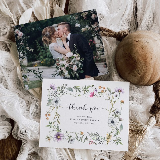 Botanical Wildflowers | Elegant Wedding Photo Thank You Card (Creator Uploaded)