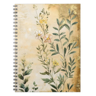 Botanical wildflowers including daisies in white,  notebook
