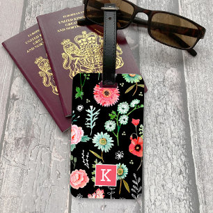 Botanical wildflowers monogram luggage tag