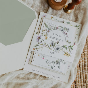 Botanical Wildflowers Monogram Wedding Invitation Belly Band