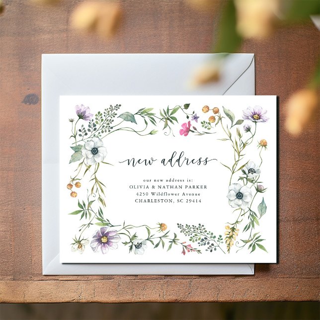 Botanical Wildflowers | Moving Announcement (A trendy and elegant wildflower design decorates these new address announcement postcards)