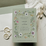 Botanical Wildflowers | Soft Green Wedding Invitation<br><div class="desc">These whimsical wedding invitations feature a frame of illustrated,  colourful pink,  orange,  purple and white wildflowers and green leaves on a soft green background. A simple design that is both boho and elegant.</div>