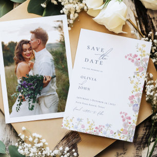 Botanical Wildflowers Wedding Save the Date Announcement