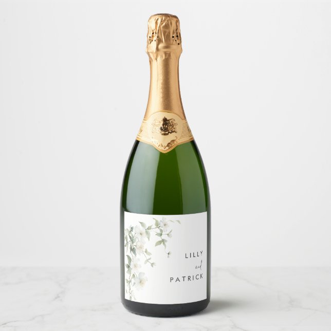 Botanical Wildflowers Wedding Sparkling Wine Label (Front)