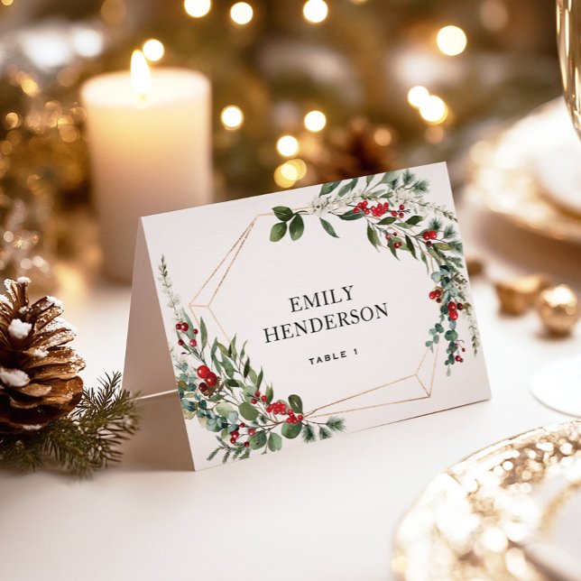 Botanical Winter Greenery Red Berries Wedding Table Number (Creator Uploaded)