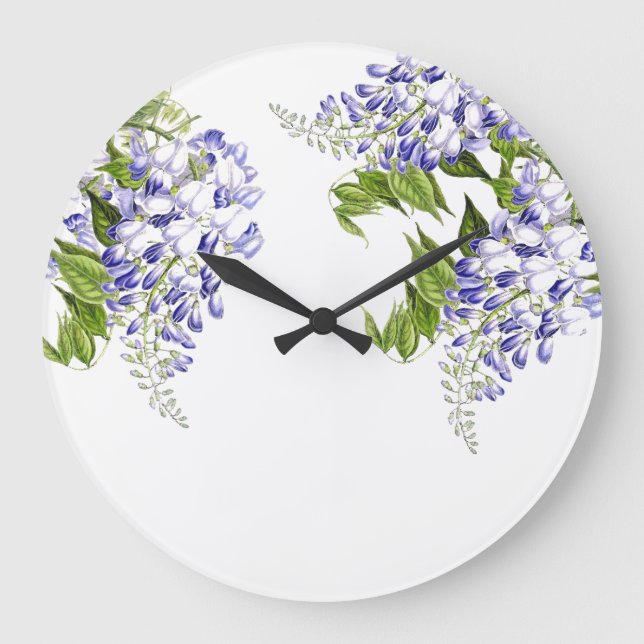 Botanical Wisteria Flowers Floral Wall Clock (Front)