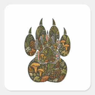 Botanical Wolf Paw Pine Forest Nature Square Stick Sticker