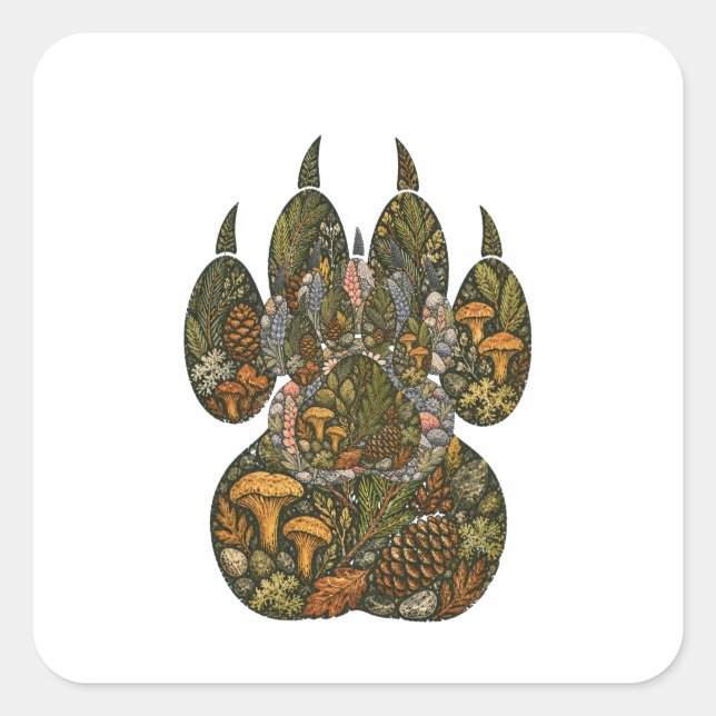 Botanical Wolf Paw Pine Forest Nature Square Stick Sticker (Front)