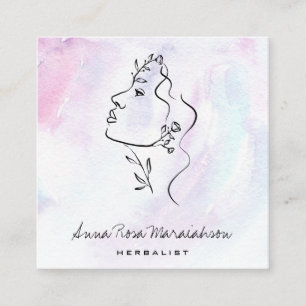 *~* Botanical  Woman Line Art Goddess Greenery QR Square Business Card