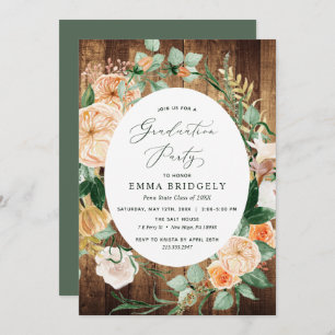 Botanical Woodgrain Farmhouse Graduation Party  Invitation