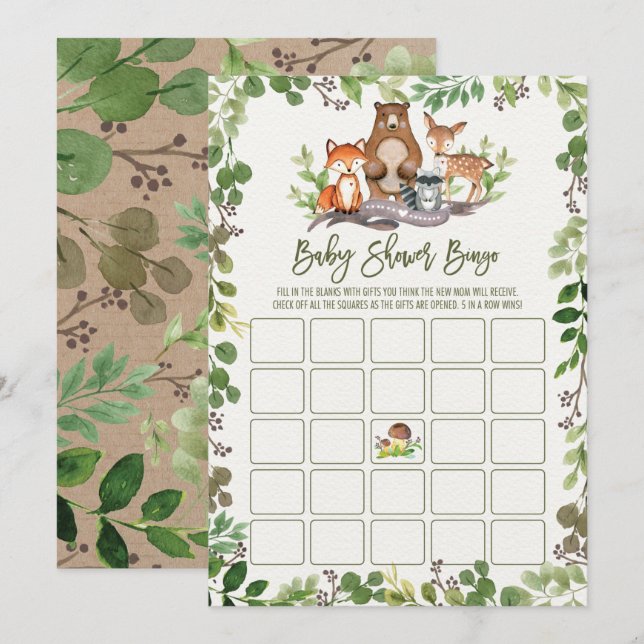 Botanical Woodland Bingo Baby Shower Game Card (Front/Back)