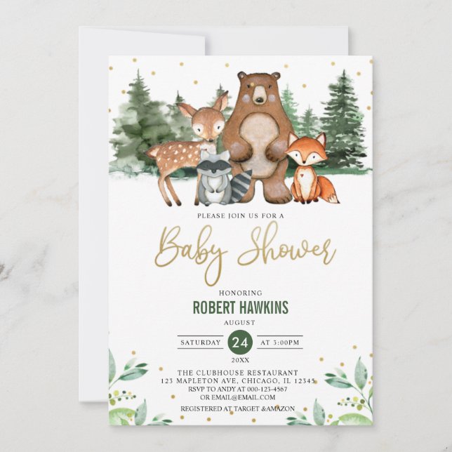 Botanical Woodland Forest Animals Baby Shower Invitation (Front)
