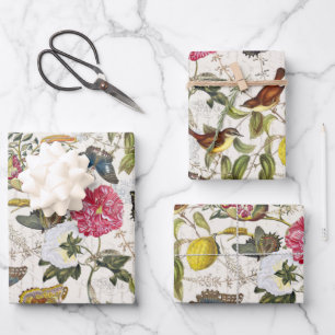 Botanical Wrapping Paper Flat Sheet Set of 3